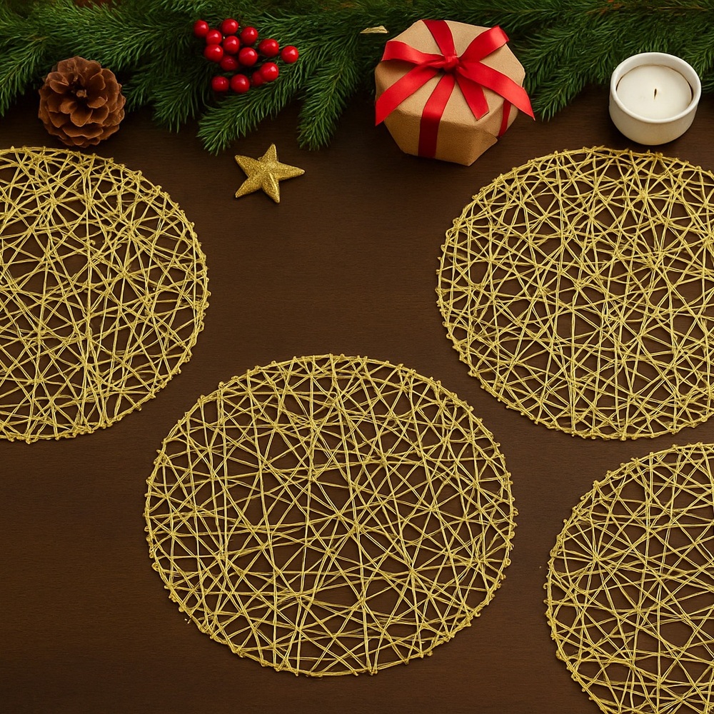 Gold Holiday Placemats Set